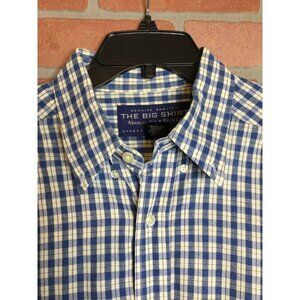 Abercrombie & Fitch The Big Shirt Men's Blue White Plaid Long Sleeve Button Up